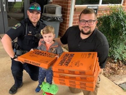 This is Alex. Alex met with Inv. Powell and Officer Conaway today. Alex has been saving his Christmas money, birthday money and his allowance since October of 2020 so he could buy pizza for first responders. Alex and his Mom brought the pizza by today. Alex is awesome! Be like …