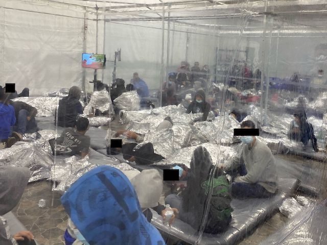 This photo released to Axios by Rep. Henry Cuellar (D-TX) shows a crowded Border Patrol holding pen in Donna, Texas.