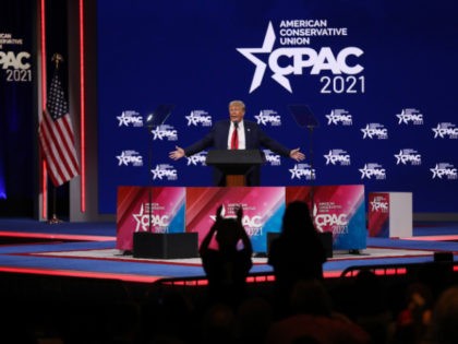ORLANDO, FLORIDA - FEBRUARY 28: Former U.S. President Donald Trump addresses the Conservative Political Action Conference (CPAC) held in the Hyatt Regency on February 28, 2021 in Orlando, Florida. Begun in 1974, CPAC brings together conservative organizations, activists, and world leaders to discuss issues important to them. (Photo by Joe …