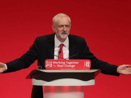 LIVERPOOL, ENGLAND - SEPTEMBER 28: Labour party leader Jeremy Corbyn addresses delegates a