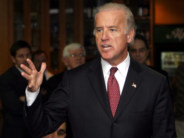 U.S. Sen. Joseph Biden, D-Del., talks about the Bush administration during a stop in Manch