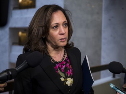 Sen. Kamala Harris (D-CA) speaks to reporters following a closed briefing on intelligence matters on Capitol Hill on December 4, 2018 in Washington, DC. (Zach Gibson/Getty Images)