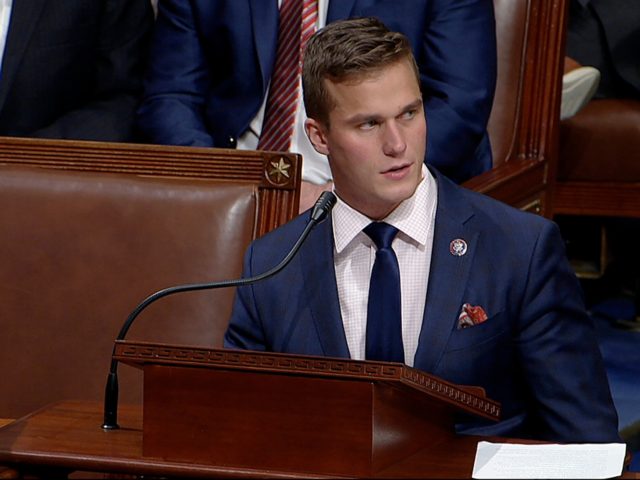 In this image from video, Rep. Madison Cawthorn, R-N.C., speaks as the House debates the o