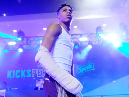 LOS ANGELES, CALIFORNIA - JUNE 22: NLE Choppa performs at the Kicksperience Stage Sponsore