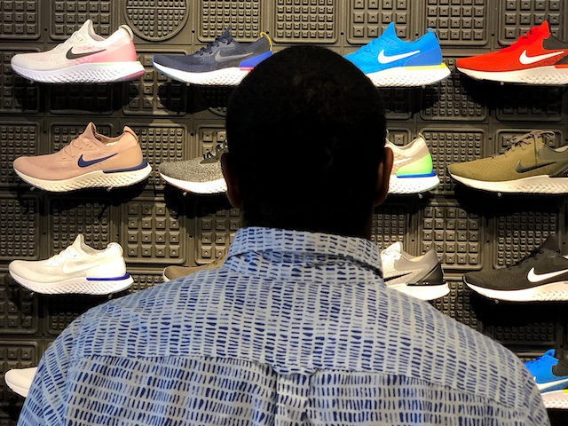 In this 2018 file photo, Nike shoes are displayed at a Nike Store in San Francisco, California. (Justin Sullivan/Getty Images)