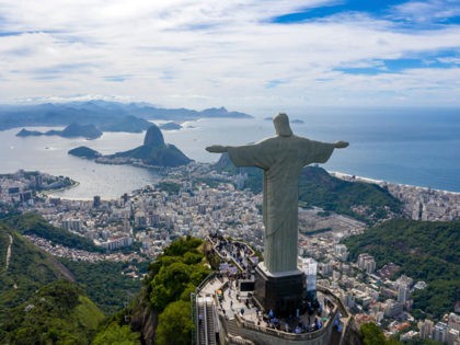 RIO DE JANEIRO, BRAZIL - MARCH 01: An aerial view of the statue of Christ the Redeemer dur