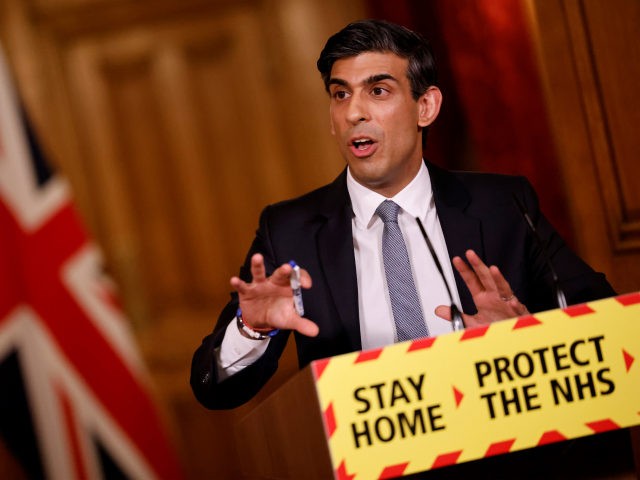 LONDON, ENGLAND - MARCH 03: Chancellor Rishi Sunak holds press conference on 2021 Budget on March 3, 2021 in London, England. The Chancellor, Rishi Sunak, presented his second budget to the House of Commons. He has pledged to protect jobs and livelihoods as the UK economy has faced crisis during …