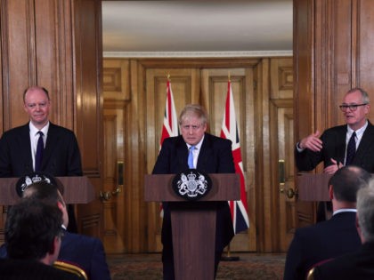 LONDON, ENGLAND - MARCH 09: From left, Chief Medical Officer for England Chris Whitty, UK Prime Minister Boris Johnson and Chief Scientific Adviser Patrick Vallance speak during a press conference in Downing Street about coronavirus outbreak on March 9, 2020 in London, England. (Photo by Alberto Pezzali - WPA Pool/Getty …