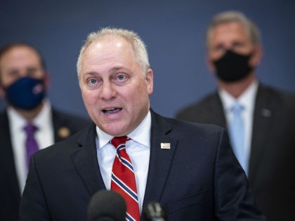 House Minority Whip Steve Scalise (R-LA) speaks during a House Republican Leadership news conference in the U.S. Capitol on February 24, 2021 in Washington, DC. (Al Drago/Getty Images)