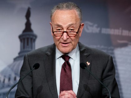 Senate Majority Leader Chuck Schumer, a Democrat from New York, speaks during a news conference at the U.S. Capitol in Washington, D.C. U.S., on Tuesday, March 23, 2021. Democrats are pushing for new gun control legislation after the country saw two high-profile mass shootings in one week. (Erin Scott/Bloomberg)