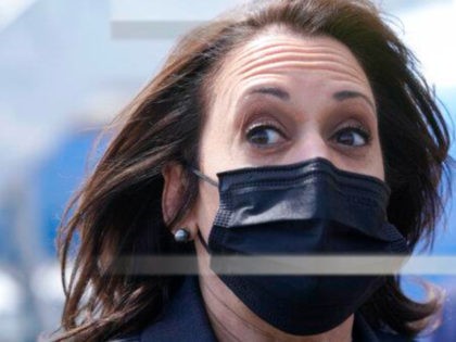 Vice President Kamala Harris speaks to the media on arrival in Jacksonville, Fla., after exiting Air Force Two, Monday March 22, 2021. (AP Photo/Jacquelyn Martin)