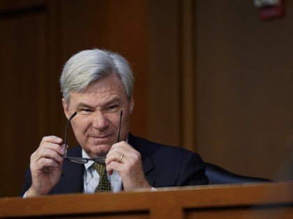 Sen. Sheldon Whitehouse (D-RI) questions Judge Merrick Garland as he testifies before a Senate Judiciary Committee hearing on his nomination to be US Attorney General on Capitol Hill in Washington, DC on February 22, 2021. (Drew Angerer/POOL/AFP via Getty Images)