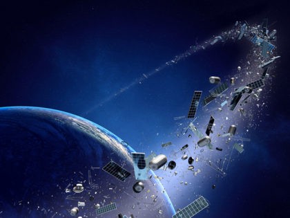 Space junk orbiting around earth - Conceptual of pollution around our planet (Texture map for 3d furnished by NASA - http://visibleearth.nasa.gov/)