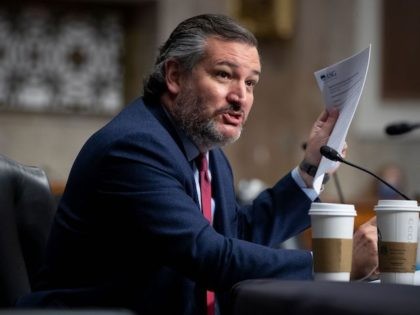 Republican Senator from Texas Ted Cruz holds a copy of a 2019 speech by Linda Thomas-Green