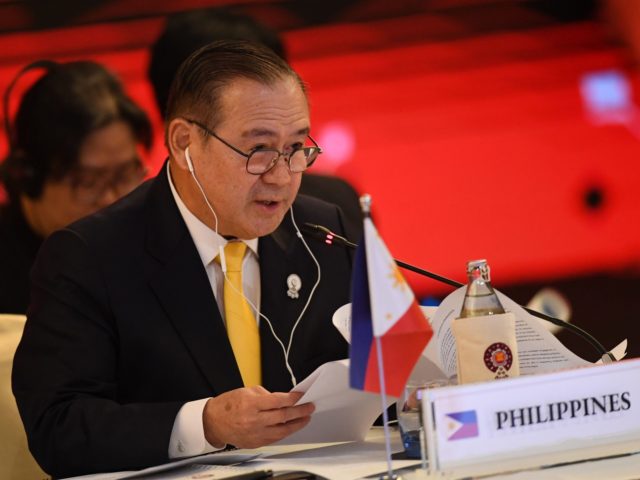 Philippines' Foreign Minister Teodoro Locsin makes the opening remarks at the Association of Southeast Asian Nations (ASEAN) China Ministerial Meeting in Bangkok on July 31, 2019. (Photo by Lillian SUWANRUMPHA / AFP) (Photo credit should read LILLIAN SUWANRUMPHA/AFP via Getty Images)