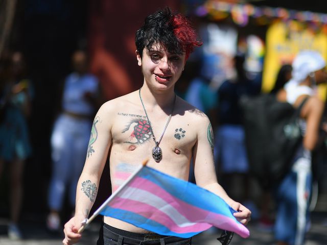 Transgender boy Damian of New York takes part in the NYC Pride March as part of World Pride commemorating the 50th Anniversary of the Stonewall Uprising on June 30, 2019 in New York City. (Angela Weiss/AFP via Getty Images)