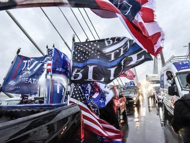 In this file photo, Trump supporters stop their vehicles and block traffic on the Tappan Zee Bridge on November 1, 2020 in Tarrytown, New York. (Stephanie Keith/Getty Images)