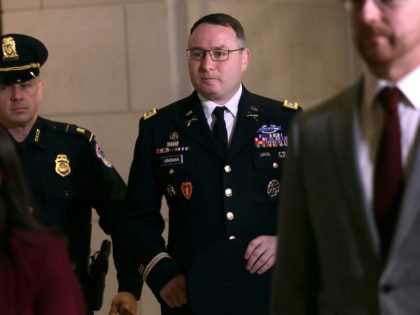 Army Lieutenant Colonel Alexander Vindman, Director for European Affairs at the National Security Council, arrives at a closed session before the House Intelligence, Foreign Affairs and Oversight committees October 29, 2019 at the U.S. Capitol in Washington, DC. (Alex Wong/Getty Images)