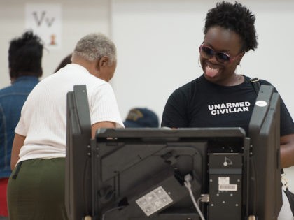 A woman casts her vote during Missouri primary voting at Jury Elementary School on March 15, 2016 in Florissant, Missouri. (Michael B. Thomas/AFP via Getty Images)