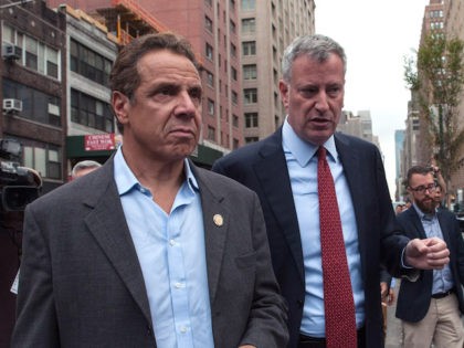 In this file photo, New York City Mayor Bill de Blasio (R) and New York Gov. Andrew Cuomo