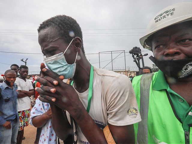 An internally displaced man gestures as he arrives in Pemba on April 1, 2021, from the boa