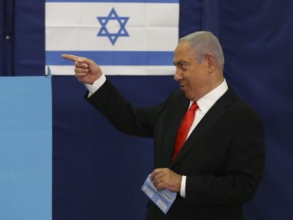 sraeli Prime Minister Benjamin Netanyahu votes during the general election on Tuesday at a polling station in Jerusalem, Israel. Photo by Ronen Zvulun/UPI/Pool