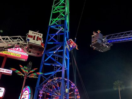 Two teens were rescued from the Slingshot ride at Old Town on Thursday after the ride malfunctioned. (Photo courtesy of Osceola County Fire Rescue)