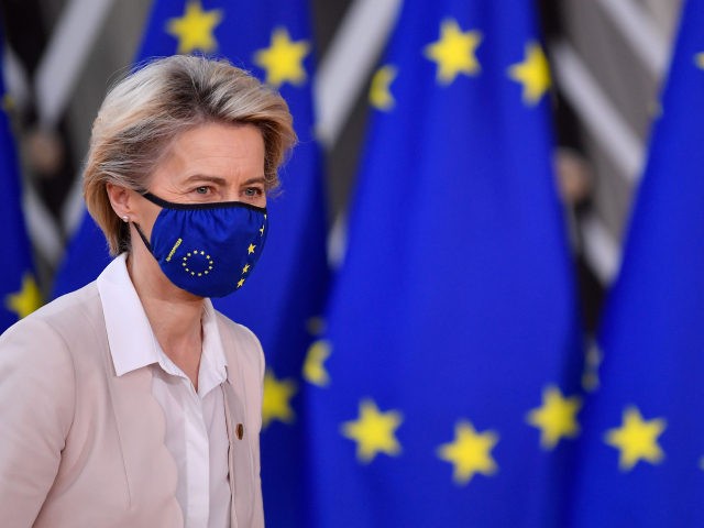 President of the European Commission Ursula von der Leyen arrives at the EU headquarters' Europa building in Brussels on December 10, 2020, prior to a European Union summit. (Photo by JOHN THYS / POOL / AFP) (Photo by JOHN THYS/POOL/AFP via Getty Images)