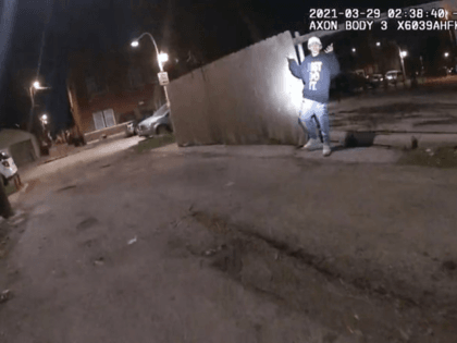 This image from Chicago Police Department body cam video shows the moment before Chicago Police officer Eric Stillman fatally shot Adam Toledo, 13, on March 29, 2021, in Chicago.