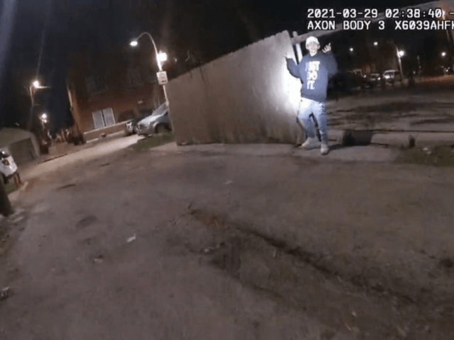 This image from Chicago Police Department body cam video shows the moment before Chicago Police officer Eric Stillman fatally shot Adam Toledo, 13, on March 29, 2021, in Chicago.