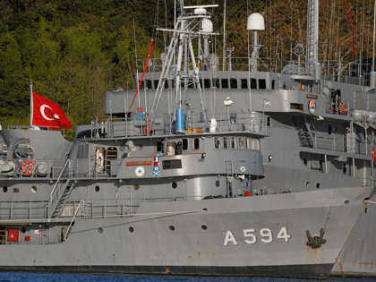 Turkish Navy vessels are docked at a military port base in the Bosporus strait, in the outskirts of Istanbul, close to the Black Sea, Thursday, April 27, 2017. A Russian naval reconnaissance ship sank Thursday after colliding with a freighter off Istanbul, but all crew members were rescued, the Defense …