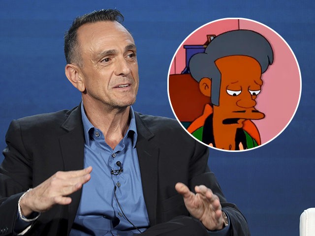 (INSET: "Simpsons" character Apu) Hank Azaria speaks at the AMC's "Brockmire" panel during the AMC Networks TCA 2020 Winter Press Tour at the Langham Huntington on Thursday, Jan. 16, 2020, in Pasadena, Calif. (Photo by Willy Sanjuan/Invision/AP)