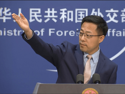 Chinese foreign ministry spokesperson Zhao Lijian gestures during a press briefing in Beijing on Monday, Nov. 23, 2020. China on Monday lashed out at Washington over its withdrawal from the "Open Skies Treaty" with Russia, saying the move undermined military trust and transparency and imperiled future attempts at arms control. …