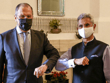 In this handout photo released by Russian Foreign Ministry Press Service, Russian Foreign Minister Sergey Lavrov, left, and Indian Foreign Minister Subrahmanyam Jaishankar pose for a photo prior to their talks in New Delhi, India, Tuesday, April 6, 2021.(Russian Foreign Ministry Press Service via AP)