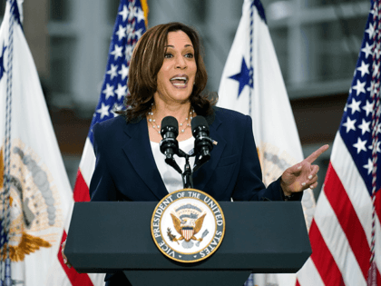 Vice President Kamala Harris speaks at Guilford Technical Community College, Monday, April 19, 2021, in Jamestown, N.C., about the Biden administration's American Jobs Plan. (AP Photo/Carolyn Kaster)