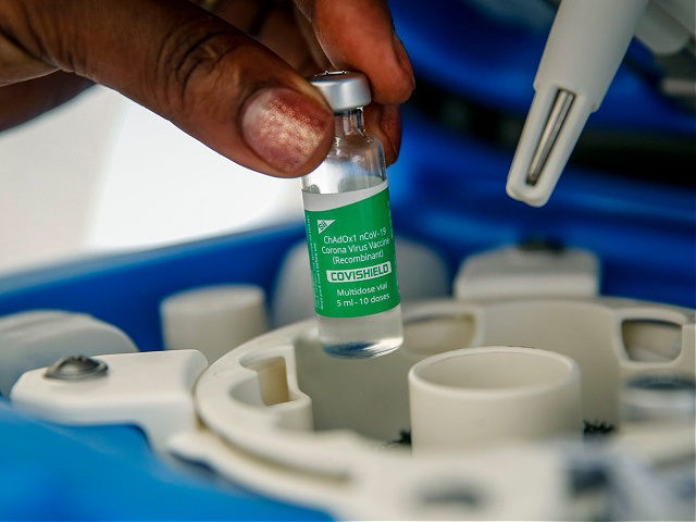 A vial of the AstraZeneca COVID-19 vaccine, manufactured by the Serum Institute of India a