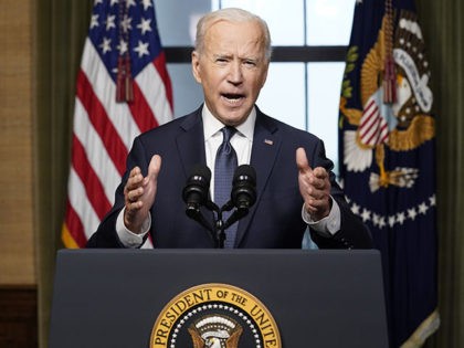 WASHINGTON, DC - APRIL 14: U.S. President Joe Biden speaks from the Treaty Room in the Whi