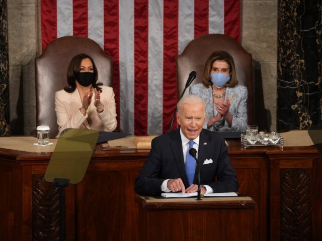 WASHINGTON, DC - APRIL 28: U.S. President Joe Biden addresses a joint session of Congress