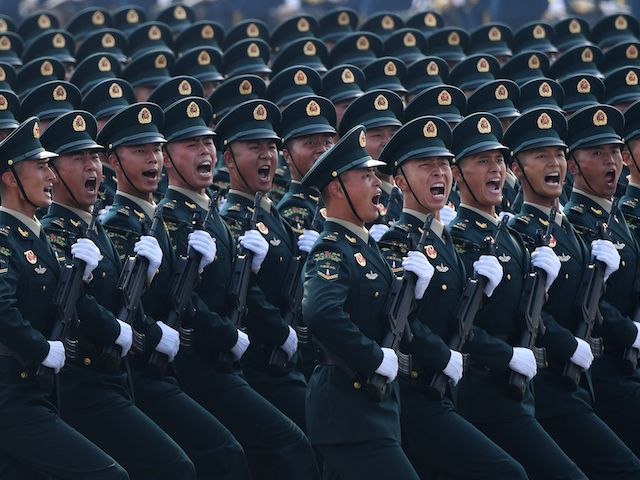 Chinese troops march during a military parade in Tiananmen Square in Beijing on October 1, 2019, to mark the 70th anniversary of the founding of the Peoples Republic of China. (Greg Baker/AFP via Getty Images)