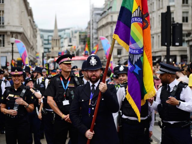 LONDON, ENGLAND - JULY 06: Members of the police during Pride in London 2019 on July 06, 2019 in London, England. (Photo by Chris J Ratcliffe/Getty Images for Pride in London)