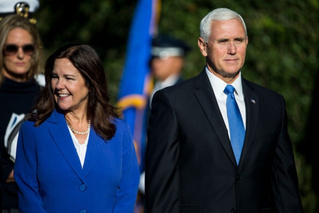 WASHINGTON, DC - SEPTEMBER 20: U.S. Second Lady Karen Pence and Vice President Mike Pence attend an official visit ceremony welcoming Australian Prime Minister Scott Morrison and Australian first lady Jennifer Morrison at the South Lawn at the White House September 20, 2019 in Washington, DC. Prime Minister Morrison will …