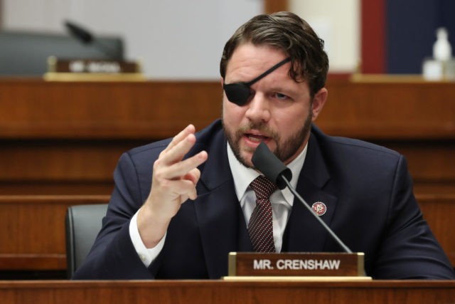 US Representative Dan Crenshaw questions witnesses during a House Homeland Security Committee hearing about "Worldwide threats to the Homeland" on Capitol Hill on September 17, 2020 in Washington, DC. (Photo by Chip Somodevilla / POOL / AFP) (Photo by CHIP SOMODEVILLA/POOL/AFP via Getty Images)