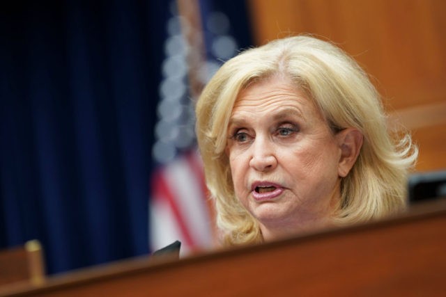 Rep. Carolyn Maloney, D-NY, questions Federal Reserve Chair Jerome Powell during a US Senate Senate Health, Education, Labor, and Pensions Committee hearing to examine covid-19, focusing on an update on the federal response in Washington, DC, on September 23, 2020. (Photo by Stefani Reynolds / POOL / AFP) (Photo by …