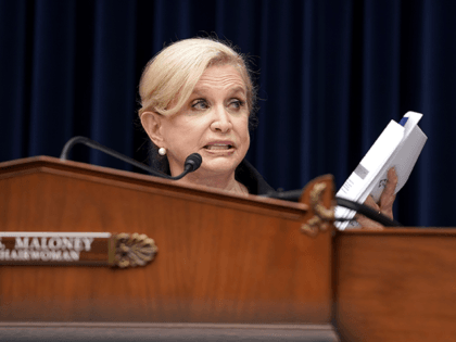 House Committee on Oversight and Reform Committee Chairman Carolyn Maloney (D-NY) holds up a document as she questions witnesses during a hearing before the US House of Representatives Committee on Oversight and Reform focused on the cost of prescription drugs at the US Capitol Building in Washington, DC,on September 30,2020. …