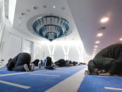 Muslim worshippers pray on the first day of the holy month of Ramadan on April 13, 2021, a