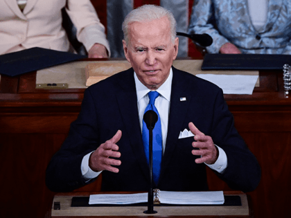 US President Joe Biden addresses a joint session of Congress at the US Capitol in Washington, DC, on April 28, 2021. (Photo by JIM WATSON / POOL / AFP) (Photo by JIM WATSON/POOL/AFP via Getty Images)