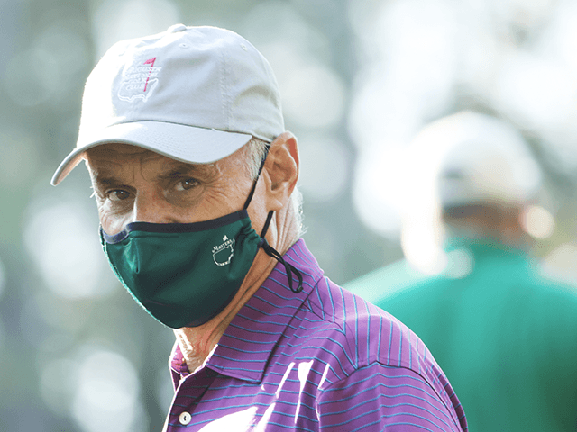 MLB Commissioner Rob Manfred looks on during the second round of the Masters at Augusta National Golf Club on November 13, 2020 in Augusta, Georgia. (Photo by Jamie Squire/Getty Images)