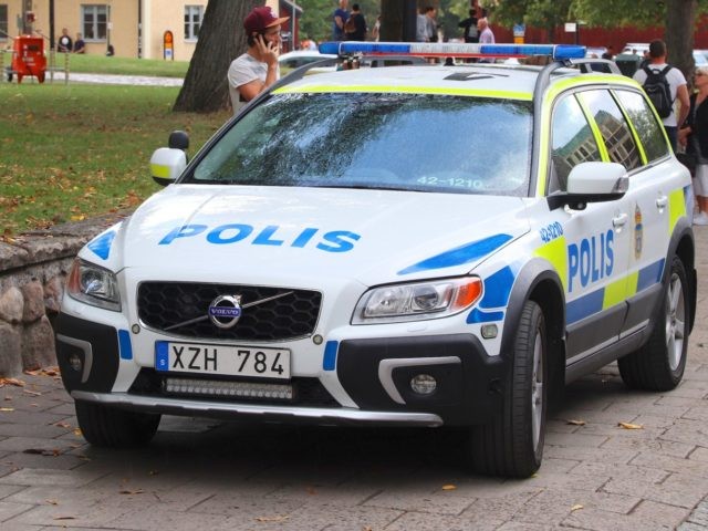 Swedish Police Volvo car in Linkoping, Sweden. Swedish Police (Polisen) employs more than 28,000 people.