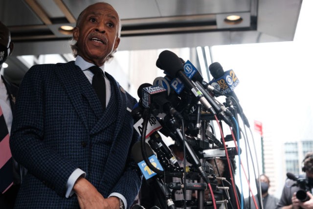 NEW YORK, NEW YORK - APRIL 14: The Reverend Al Sharpton is joined by attorney Ben Crump an