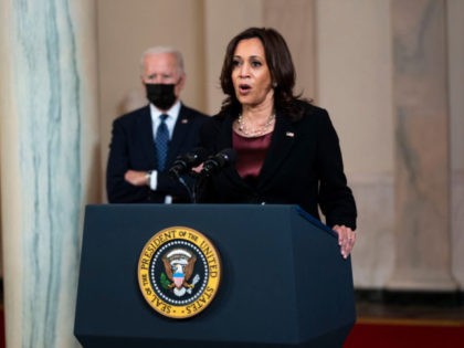 WASHINGTON, DC - APRIL 20: Vice President Kamala Harris delivers remarks as President Joe